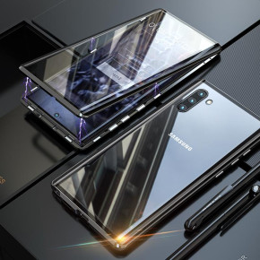 Луксозен алуминиев бъмпър от 2 части с магнити и стъклен протектор лице и гръб оригинален Magnetic Hardware Case за Samsung Galaxy Note 10 N970F черен 
